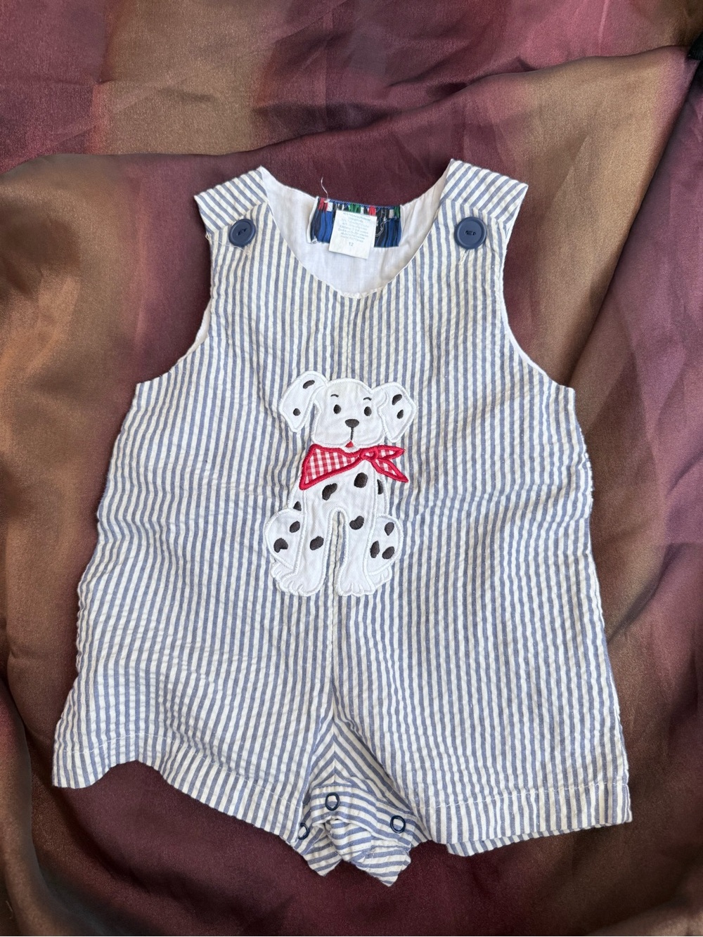 Blue Striped Puppy Appliqué Romper
